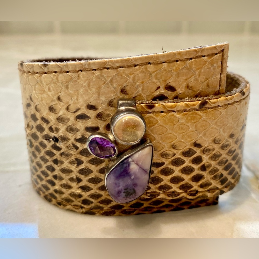 Starborn Creations Snakeskin Leather Sterling Gemstone Wrap Bracelet
